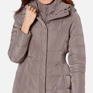 Cole Haan Tan Puffer Jacket with Hood and High Collar